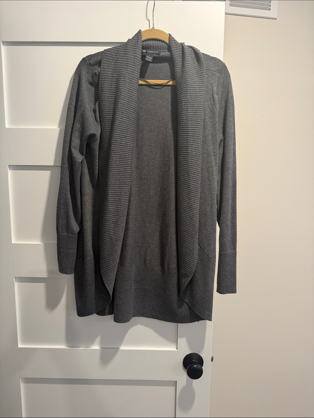 INC International Concepts Charcoal Gray Open-Front Shawl Collar Cardigan